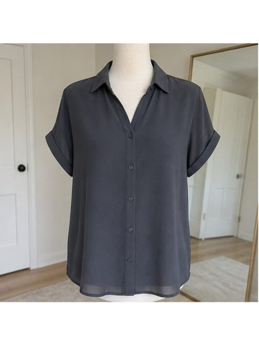 Charcoal Tie Neck Blouse